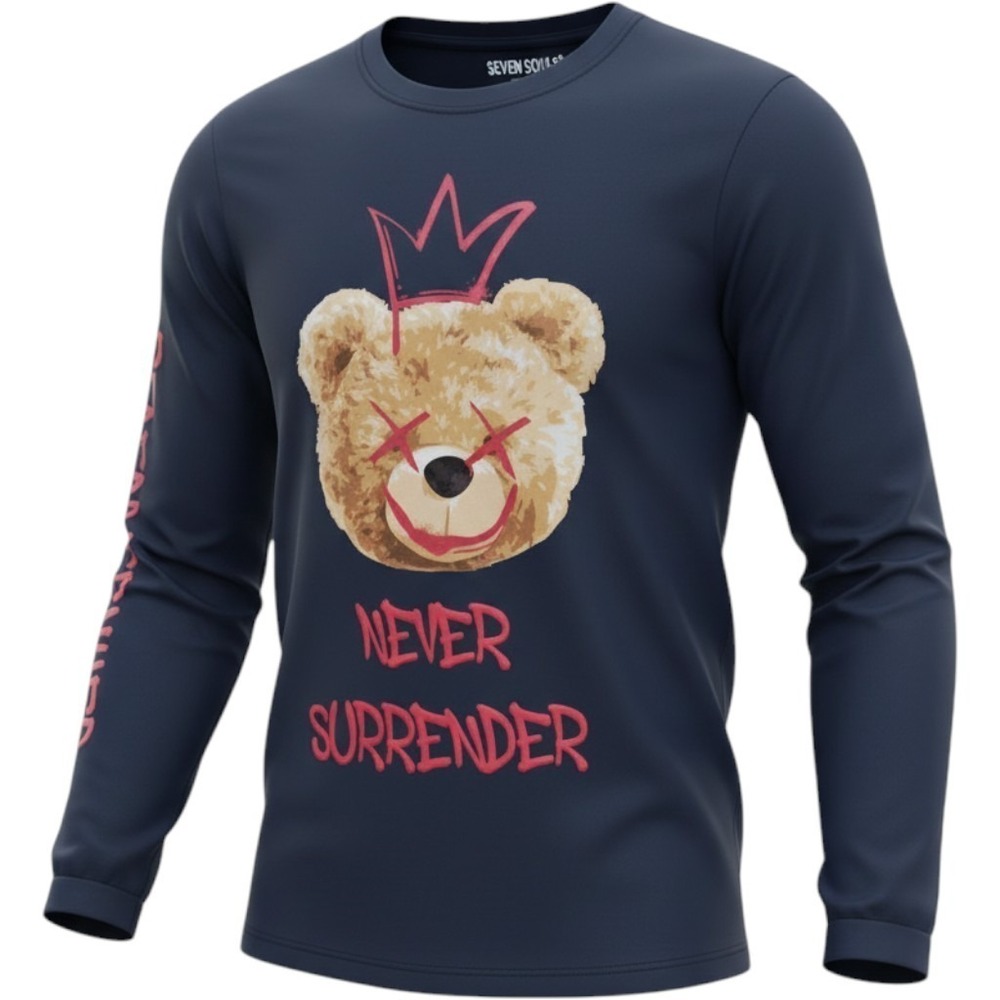 Seven Souls Long Sleeve Shirt Boy 10/12 Navy Blue Never Surrender Bear Graphic